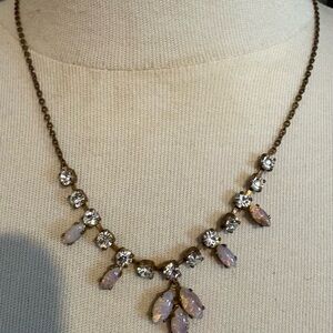 Elegant Gold Tone Chain With Pink & White Stone Settings